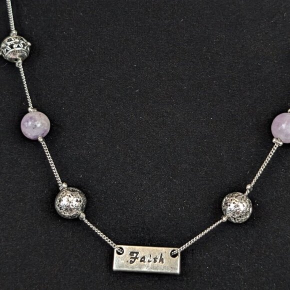 Dainty Amethyst Beaded "Faith" Necklace - Picture 5 of 6